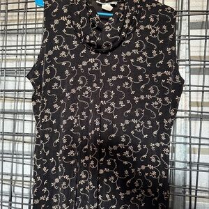 dressbarn Sleeveless Black Cowl Neck Top xl Cream Floral Swirl  embroidered A6